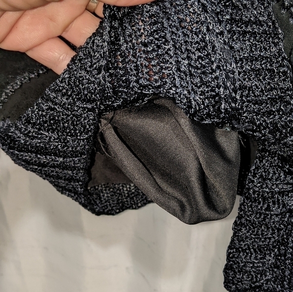 Vintage 70s Suede Patchwork Jacket Batwing Crochet Button-Down Black Boho Sz M - Picture 5 of 11